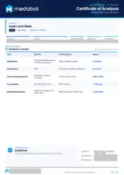 Acetic Acid Water 10 mL batch coa: first page, low-resolution preview