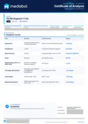 TB-500 (Fragment 17-23) 2 mg batch coa: first page, low-resolution preview