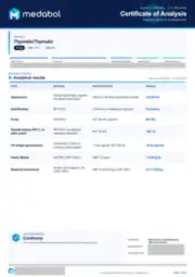 Thymalin/Thymulin 10 mg batch coa: first page, low-resolution preview